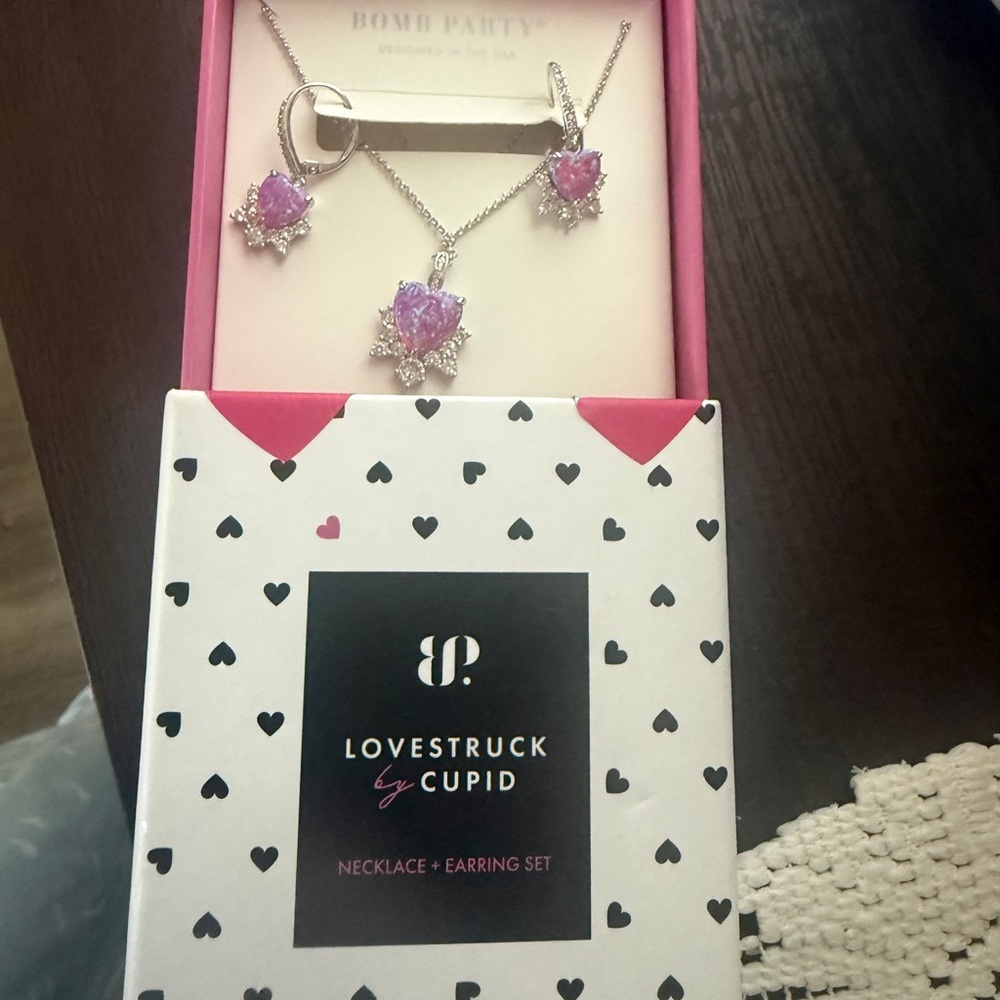 Lovestruck by Cupid Pink Necklace and Earring Set